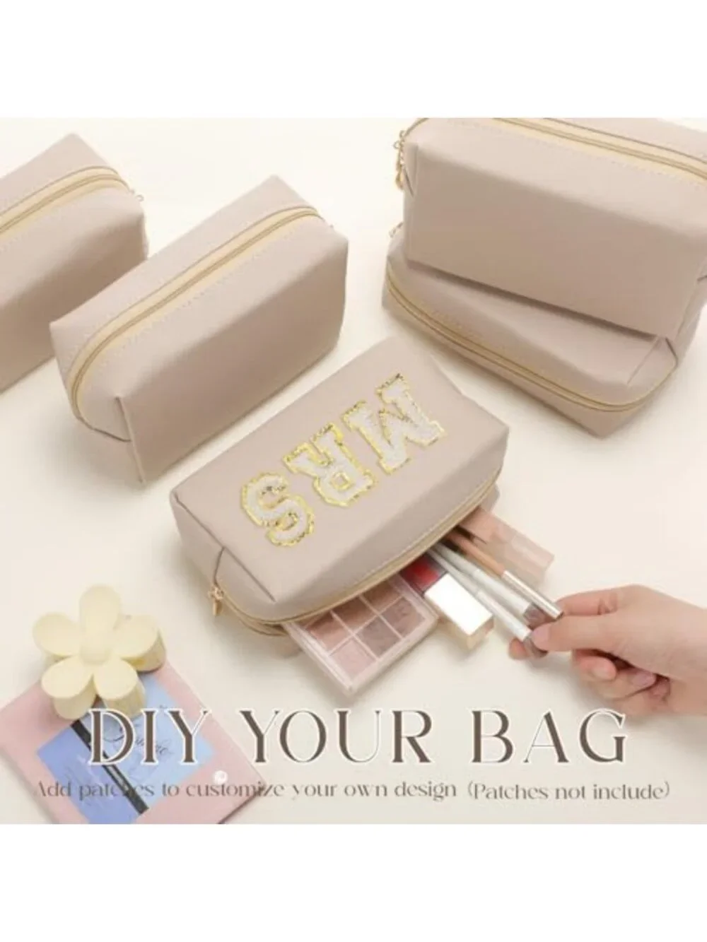15 Pcs Aesthetic Leather Makeup Bags Set | Plain Cosmetic Pouches for Travel